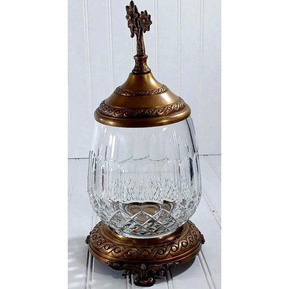 CASTILIAN LEAD CUT CRYSTAL BRONZE PEDESTAL CANDLE LAMP CENTERPIECE BOWL VASE - Picture 5 of 11